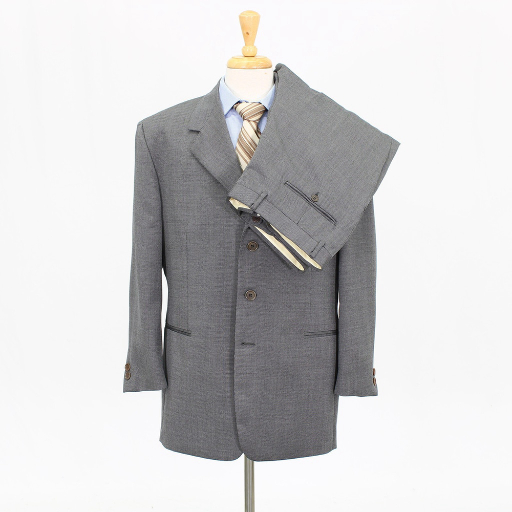 Pal Zileri 44R 37x28 Gray Full Suit Solid 3-Button Wool R406
